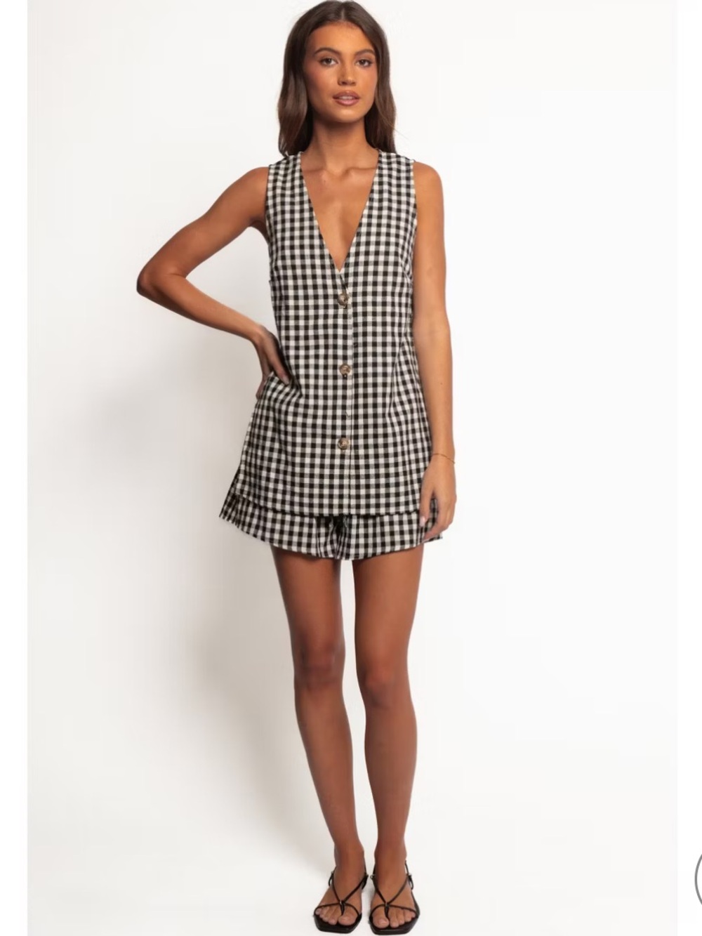 PETAL & PUP Miller Short Set Gingham Black White Cotton Size XS